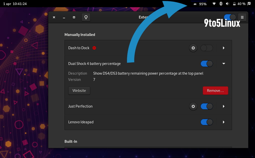 1617279950 Dual Shock 4 Controller Battery Percentage GNOME Shell Extension Now