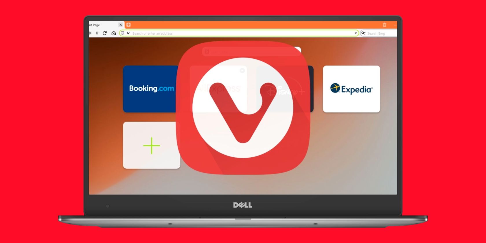 Laptop displaying Vivaldi browser's homepage