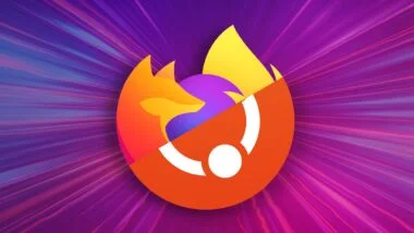 half of a firefox logo and half of an ubuntu logo against a speed background
